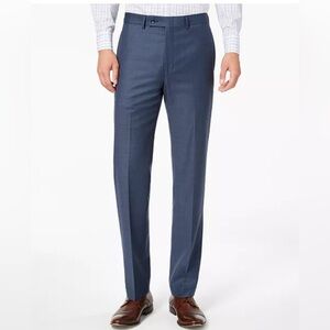 Calvin Klein Mens Slim-Fit Solid Dark Blue Polyester Brand Dress Pants 42W x 32L